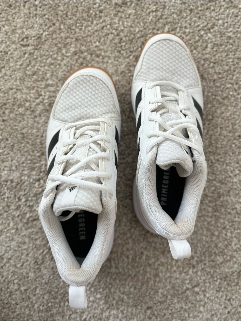 adidas White Sneakers with Black Stripes and Gum Outsole